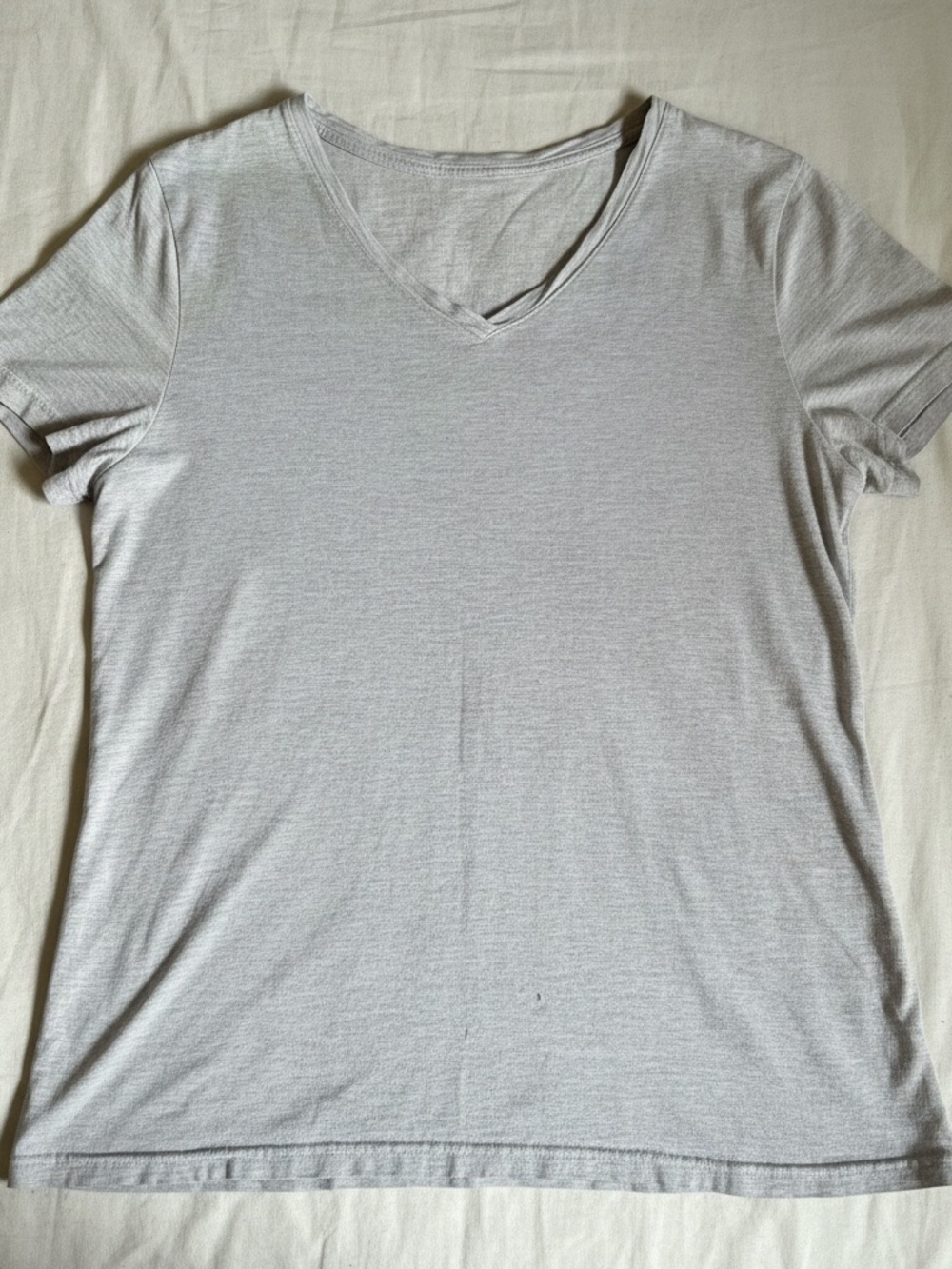 Time and Tru Women's V-Neck Short Sleeve Heather Gray T-Shirt - Size LG